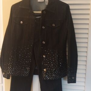 Chicos Dark Denim And Crystal Studded Women's Jacket And jeans